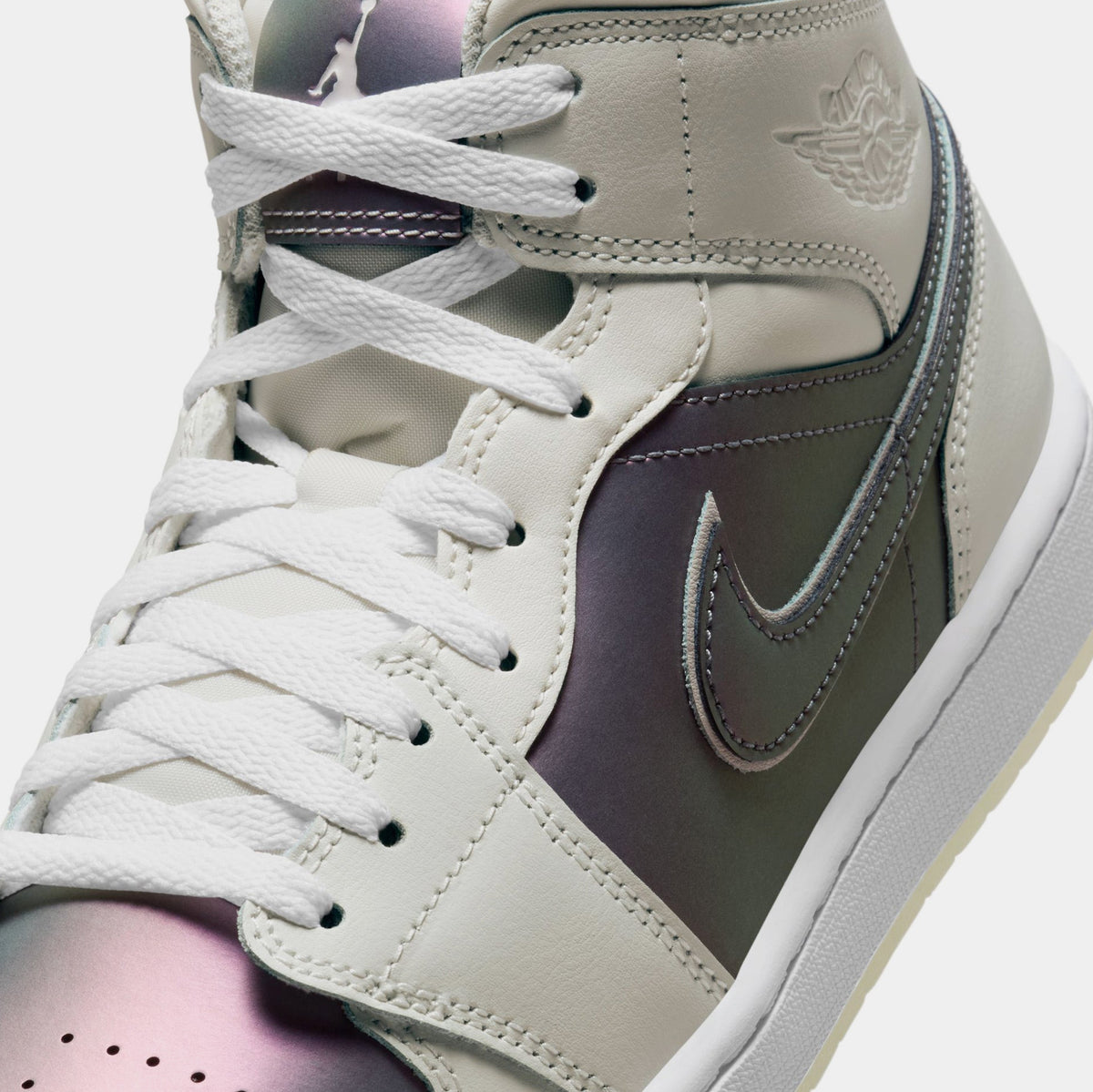 Exclusive Air Jordan 1 Mid Iridescent Mens Lifestyle Shoes (Phantom/White) — 7 — Detail View