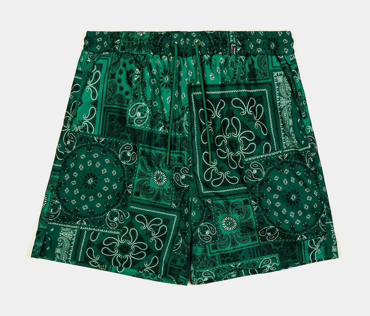Exclusive Bandana Hybrid Mesh Mens Shorts (Green/Black) — S — Front View