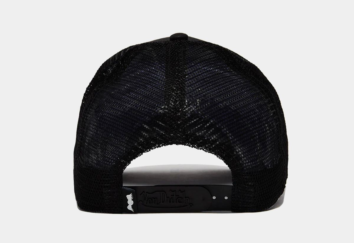 Exclusive Velvet Trucker Mens Hat (Black/Beige) — OS — Back View