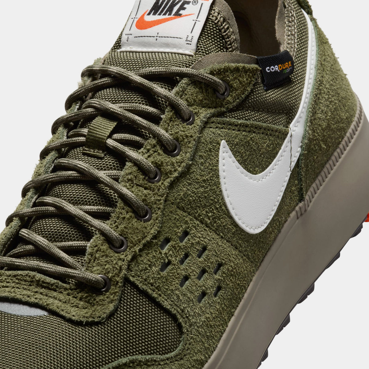 Exclusive C1TY Premium Cordura Mens Running Shoes (Rough Green/Summit White/Electro Orange) — 8 — Detail View