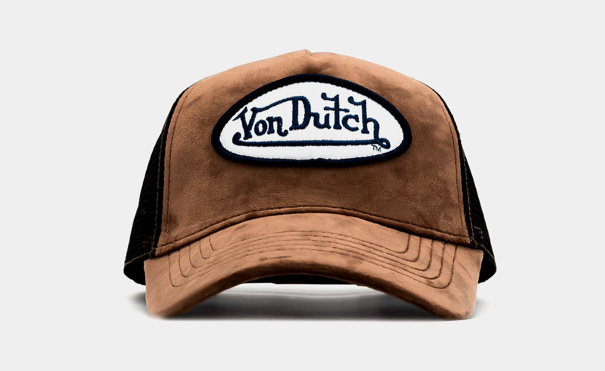Exclusive Velvet Trucker Mens Hat (Brown/Black) — OS — Front View