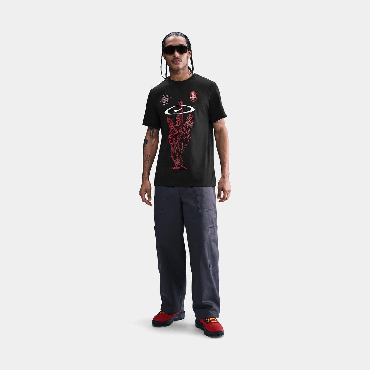 Exclusive NSW Victory Graphic Mens Short Sleeve Shirt (Black/Red) — S — Front View