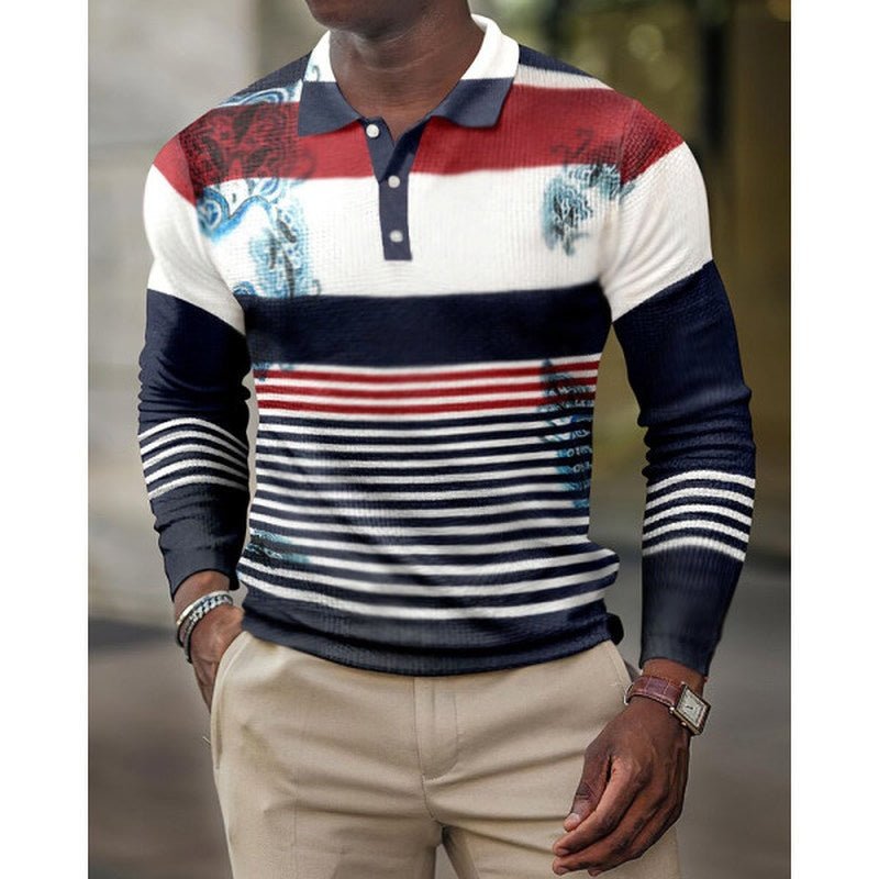 Exclusive 3D Digital Pattern Lapel POLO Long Sleeve Men's — 1 Style — Size S — Top View