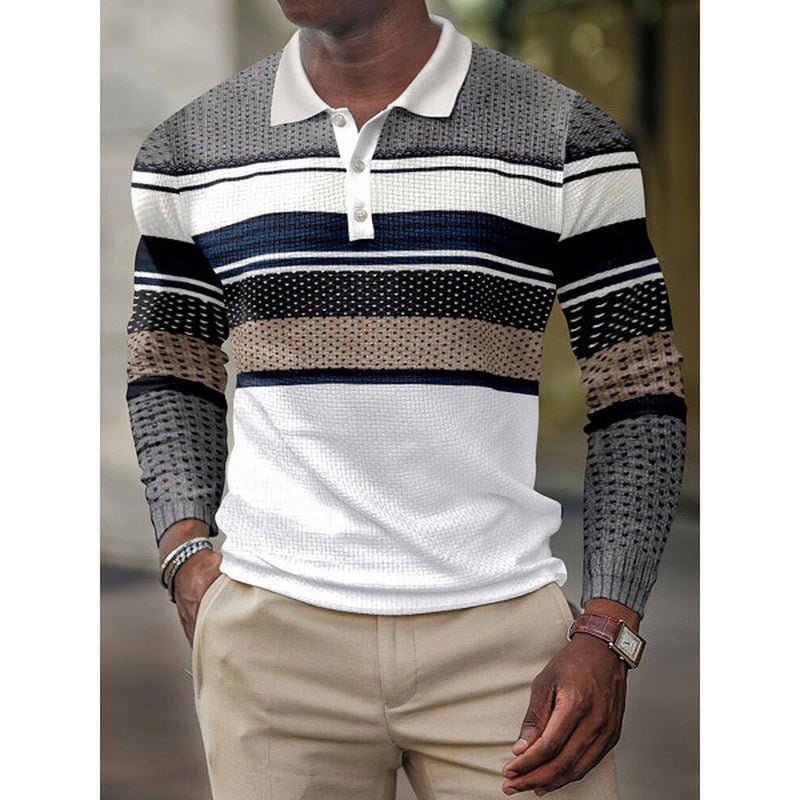 Exclusive 3D Digital Pattern Lapel POLO Long Sleeve Men's — 1 Style — Size S — Back View