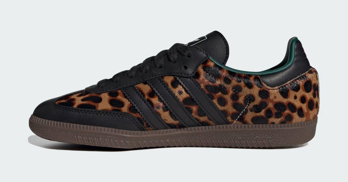 Exclusive Samba OG Cheetah Womens Lifestyle Shoes (Core Black/Collegiate Green/Cream White) — 5 — Back View