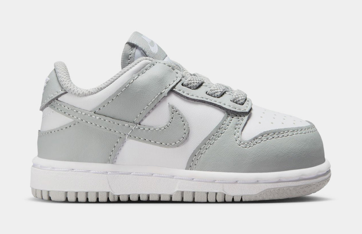Exclusive Dunk Low Infant Toddler Lifestyle Shoes (White/White/Light Smoke Grey) — 2C — Front View