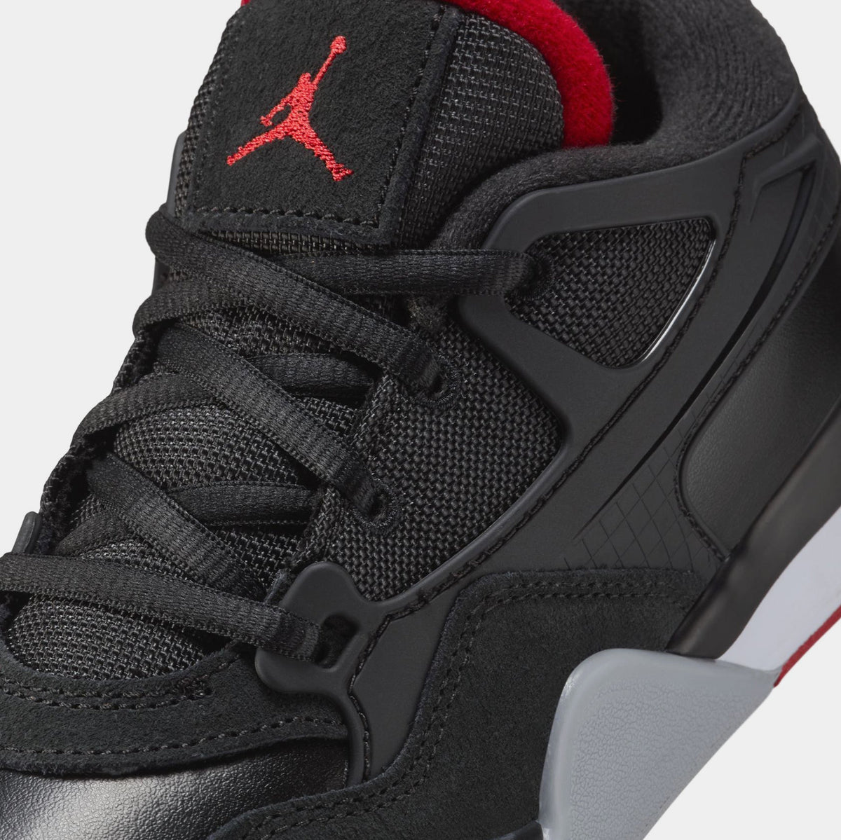 Exclusive Air Jordan 4 RM Preschool Lifestyle Shoes (Black/Wolf Grey/White/Varsity Red) — 10.5C — Detail View