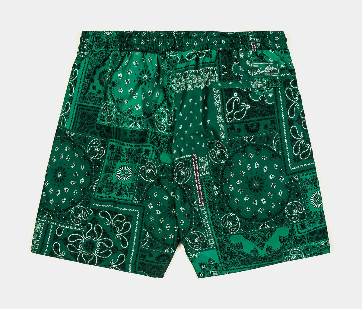 Exclusive Bandana Hybrid Mesh Mens Shorts (Green/Black) — S — Back View
