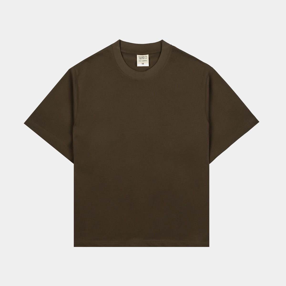 Exclusive Cropped Tee Mens Short Sleeve Shirt (Olive) — S — Front View