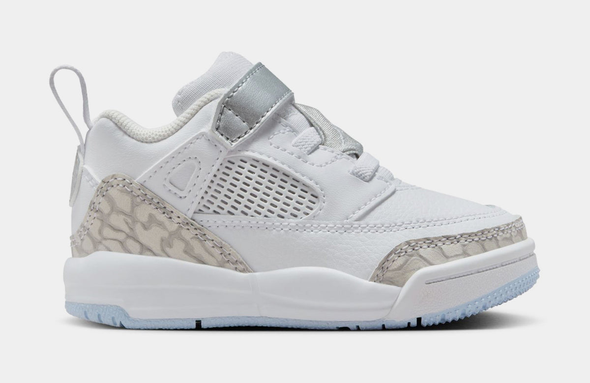 Exclusive Spizike Low Infant Toddler Basketball Shoes (White/Neutral Grey/Metallic Silver) — 2C — Front View