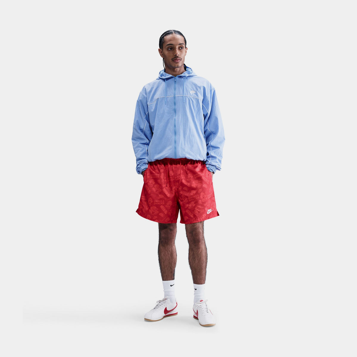 Exclusive Club Flow AOP Woven Mens Shorts (University Red/Chile Red/White) — S — Front View