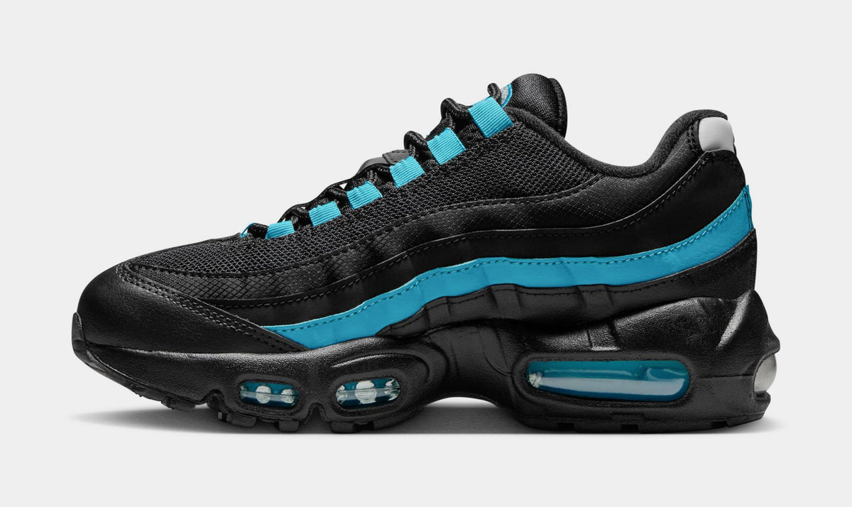 Exclusive Air Max 95 Grade School Running Shoes (Black/Baltic Blue/Black/Pearl Grey) — 1Y — Back View