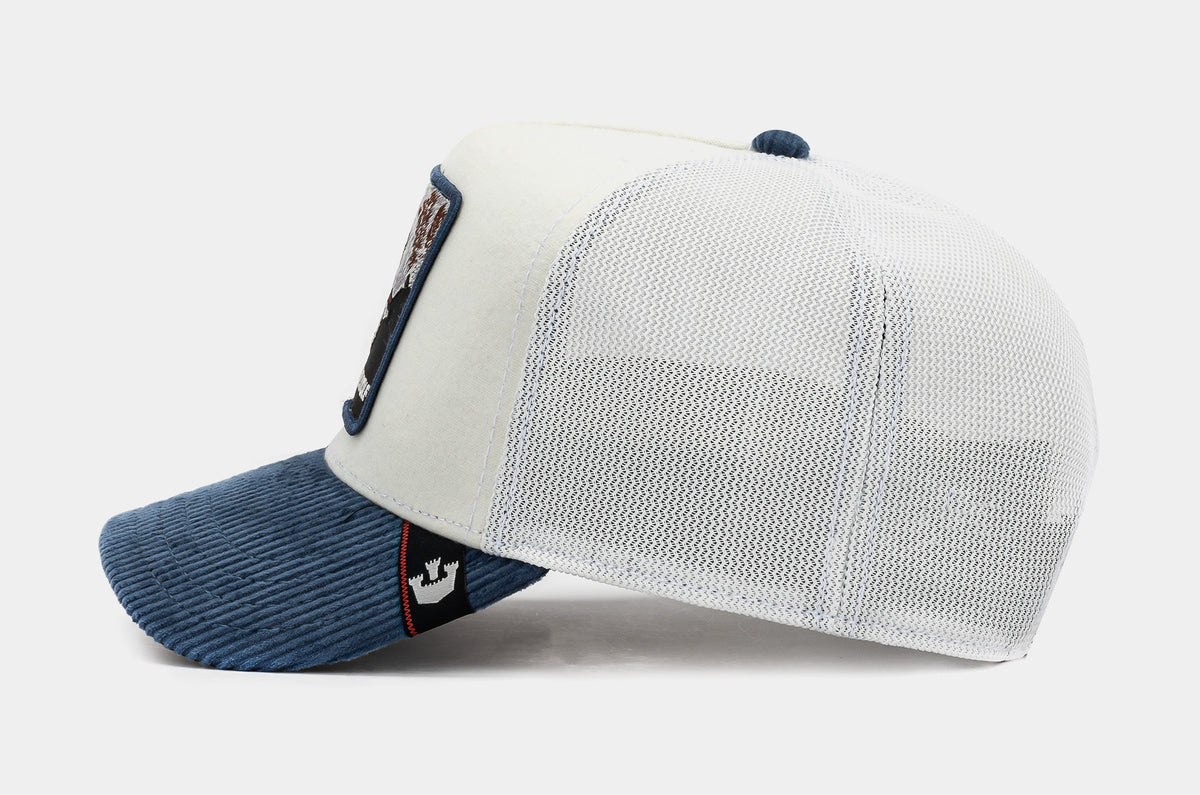 Exclusive Flow Trucker Mens Hat (Navy/White) — OS — Side View