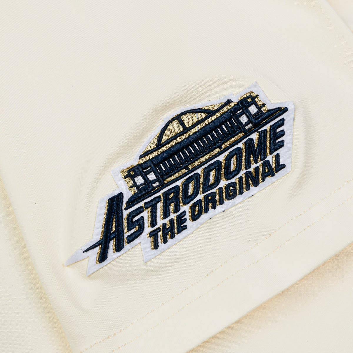 Exclusive Houston Astros Retro Cascade Ringer Mens Short Sleeve Shirt (Beige/Black) — S — Back View