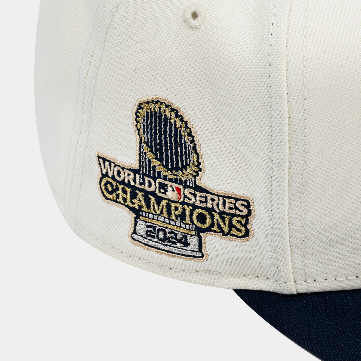 Exclusive Shoe Palace Exclusive Los Angeles Dodgers World Champions 2024 950AF Snapback Mens Hat (Chrome/Dodger Blue) — OS — Detail View