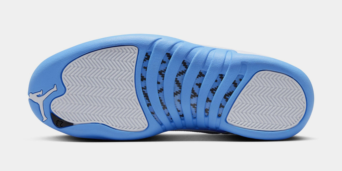 Exclusive Air Jordan 12 Retro White and University Blue Mens Lifestyle Shoes (White/University Blue/Metallic Silver) — 7 — Top View