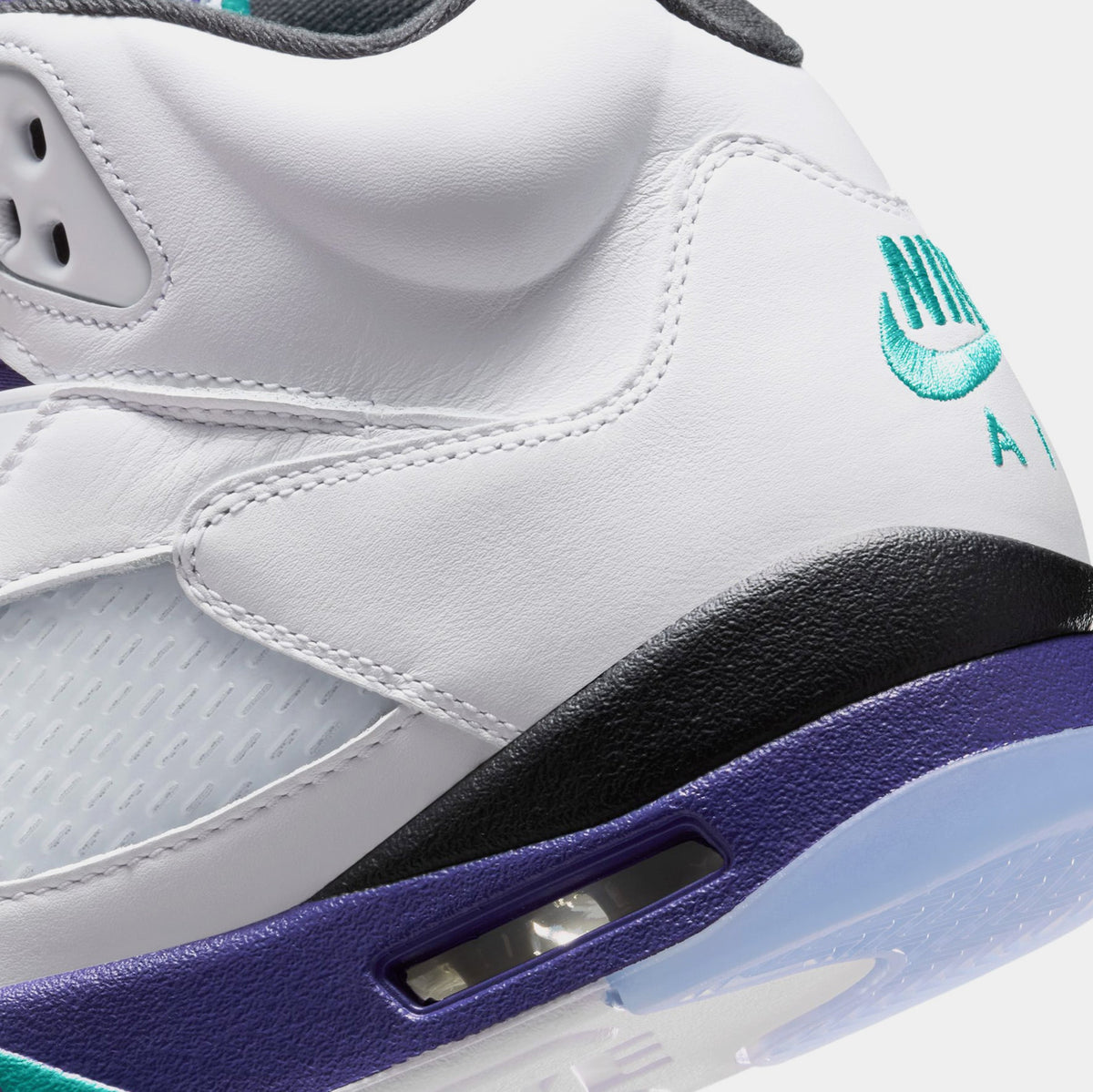 Exclusive Air Jordan 5 Retro Grape Mens Lifestyle Shoes (White/New Emerald/Grape Ice/Black) — 7 — Lifestyle View