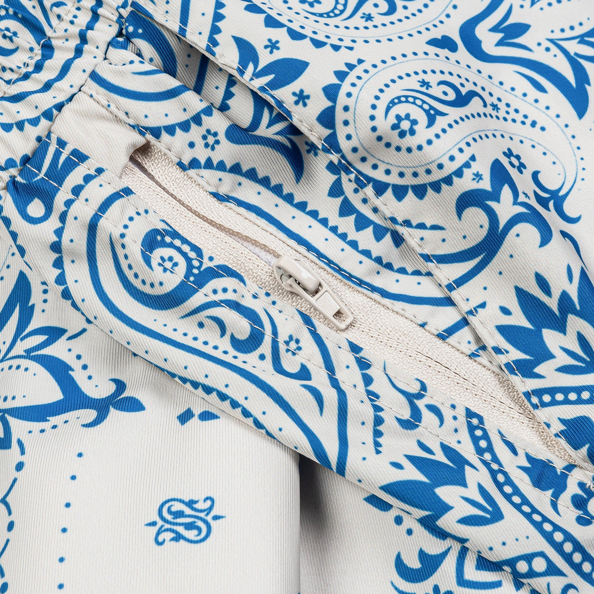 Exclusive Bandana Hybrid Mens Shorts (Blue/Beige) — S — Back View