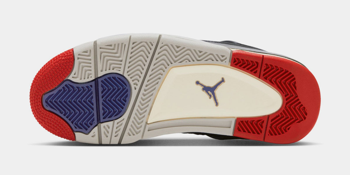Exclusive Air Jordan 4 Retro Rare Air Grade School Lifestyle Shoes (Black/Fire Red/Deep Royal Blue/Dark Smoke Grey/Tech Grey) — 3.5Y — Top View