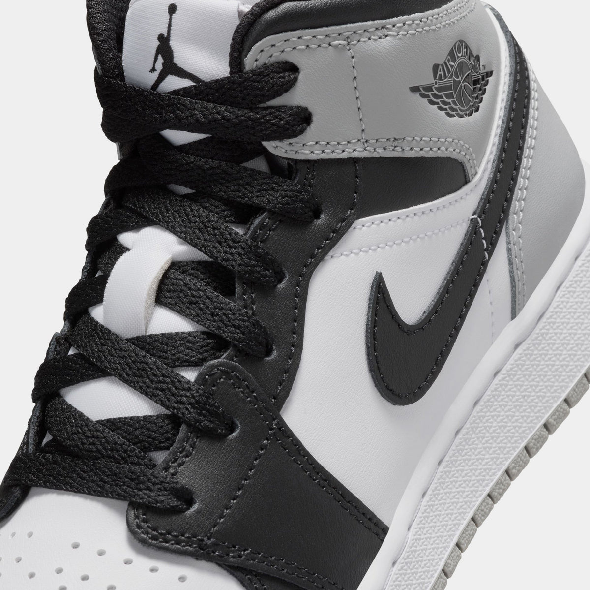 Exclusive Air Jordan 1 Mid Grade School Lifestyle Shoes (White/Black/Rust/Pin) — 3.5Y — Detail View