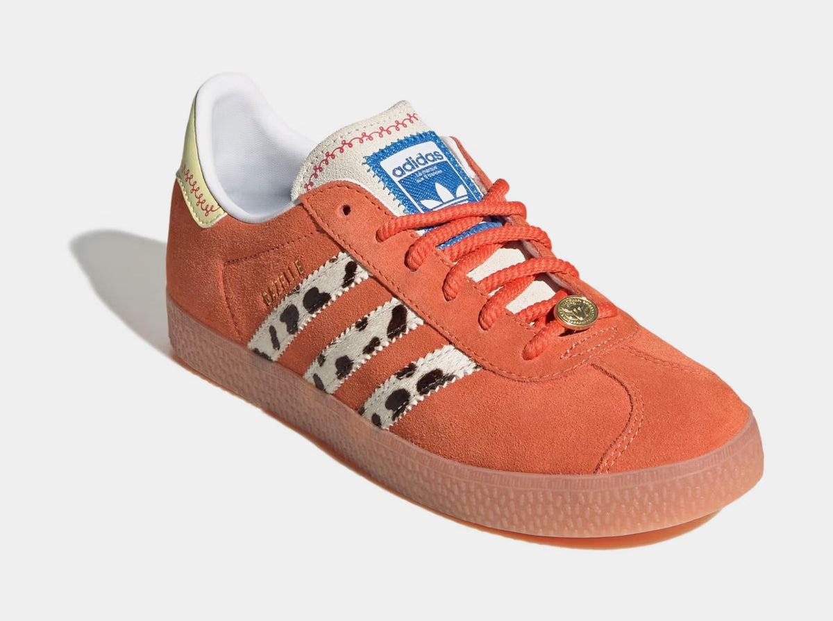 Exclusive Toy Story x Gazelle Grade School Lifestyle Shoes (Orange/Yellow) — 3.5Y — Side View