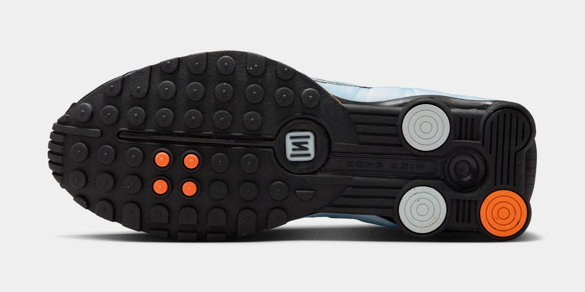 Exclusive Shox R4 Womens Running Shoes (Blue Tint/Total Orange/Black/Metallic Silver) — 5 — Top View