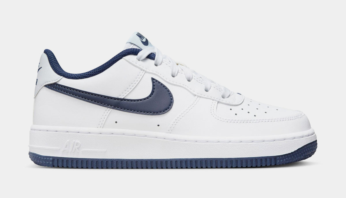 Exclusive Air Force 1 Grade School Basketball Shoes (White/Midnight Navy/Football Grey) — 1Y — Front View