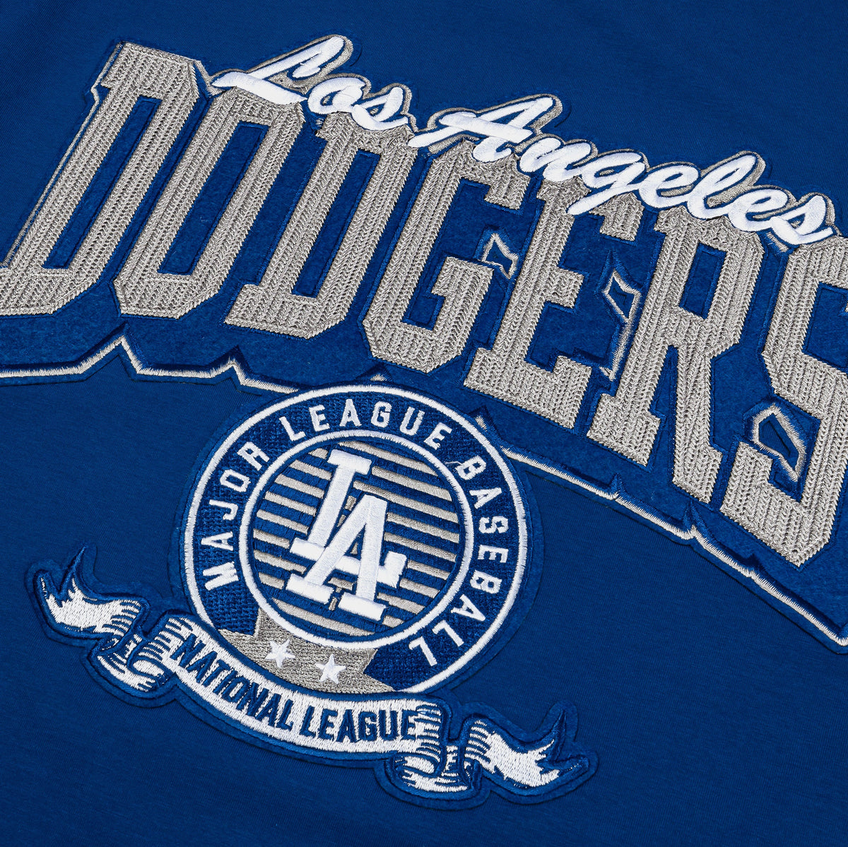 Exclusive Los Angeles Dodgers Team Badge Mens Short Sleeve Shirt (Blue/White) — S — Back View