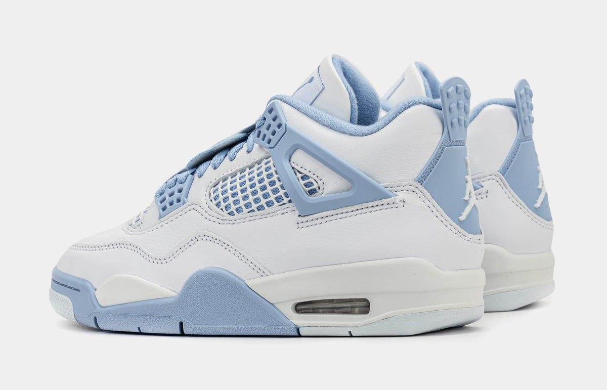 Exclusive Air Jordan 4 Retro Aluminum Womens Lifestyle Shoes (White/Aluminum/Blue Tint/Oil Green) — 6 — Detail View
