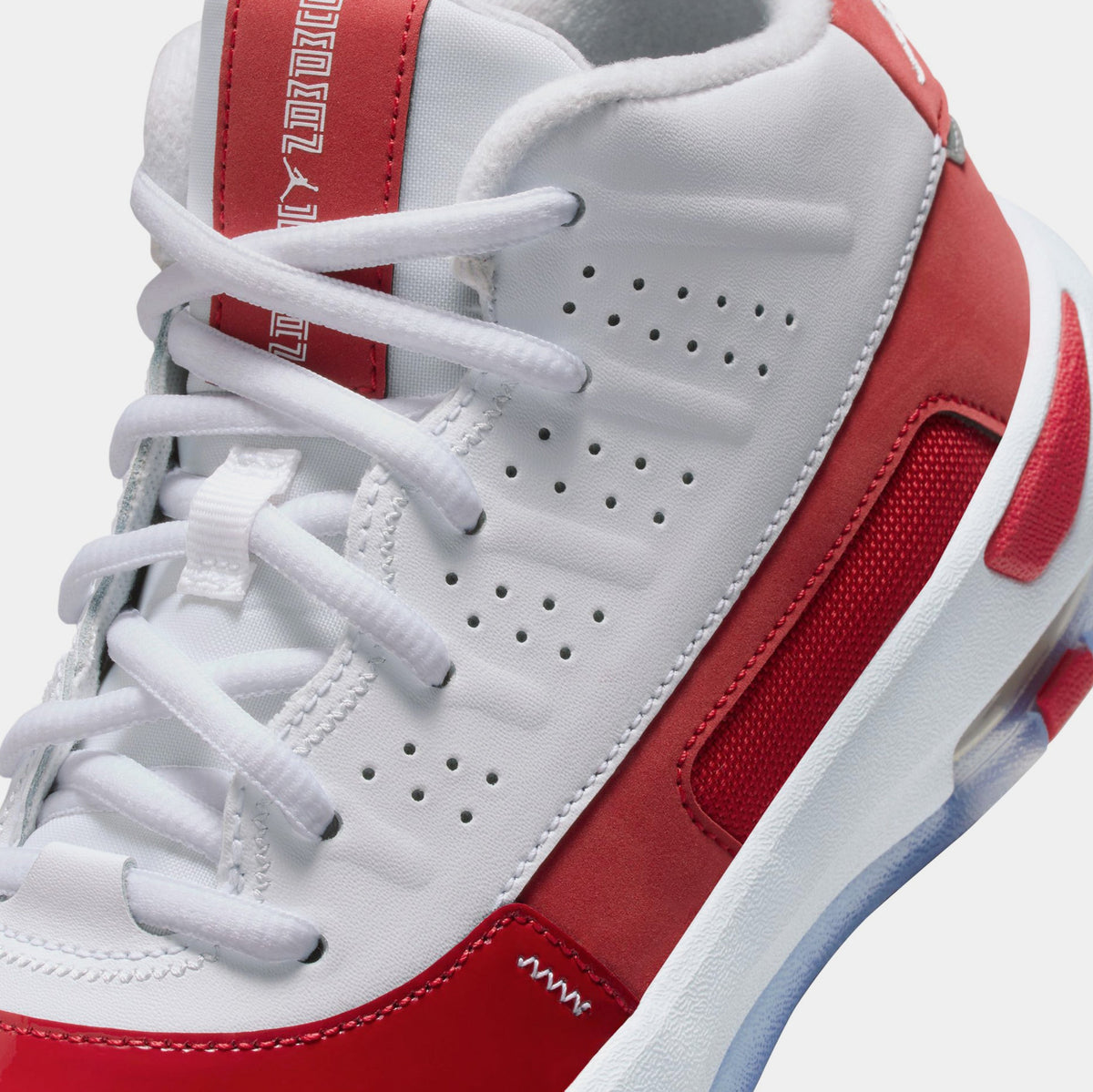 Exclusive Max Aura 7 Grade School Lifestyle Shoes (White/Gym Red/Black/White) — 3.5Y — Detail View