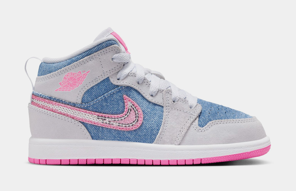 Exclusive Air Jordan 1 Mid SE Preschool Lifestyle Shoes (Cobalt Bliss/White/Pink Glow) — 10.5C — Front View