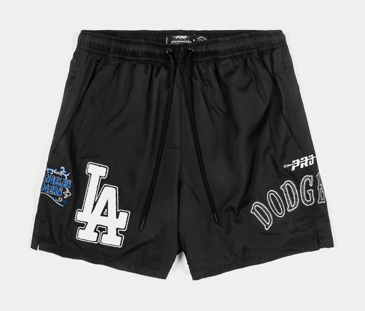 Exclusive Los Angeles Dodgers Rebel Athletics Fleece Mens Shorts (Black/Blue) — S — Front View