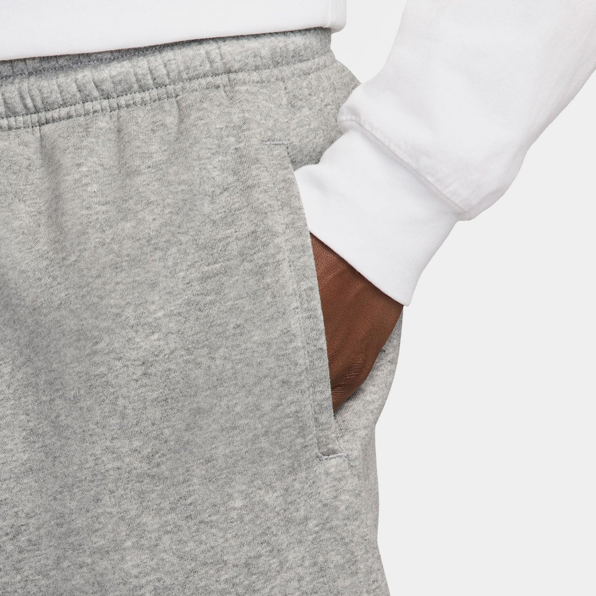 Exclusive Club Fleece Swoosh Graphic Mens Shorts (Dark Grey Heather/Light Grey/White) — S — Back View