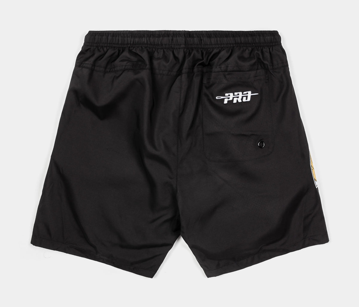 Exclusive San Francisco 49ers Team Badge Woven Mens Shorts (Black/White) — S — Side View