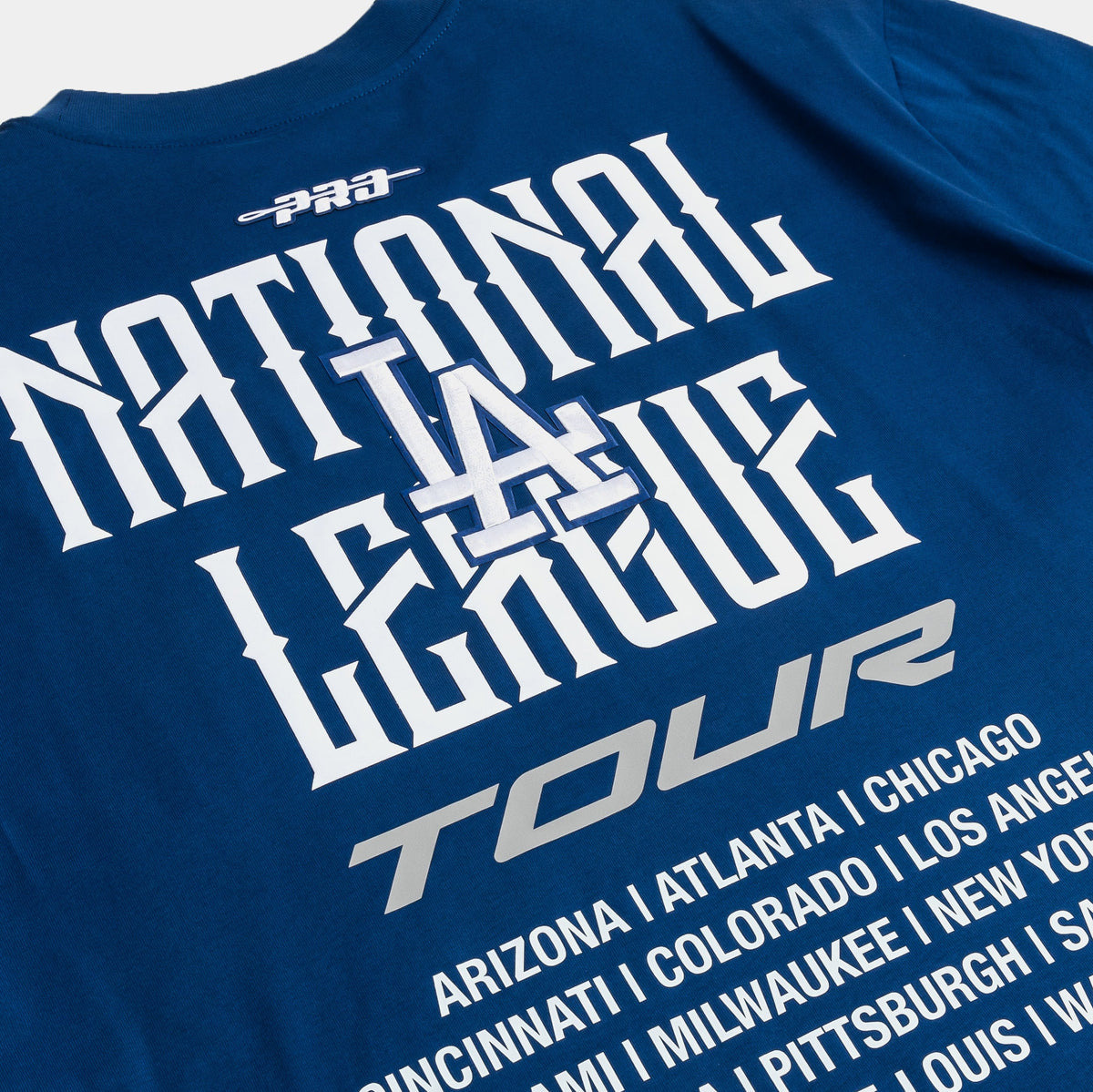 Exclusive Los Angeles Dodgers City Tour Mens Short Sleeve Shirt (Blue/White) — S — Side View
