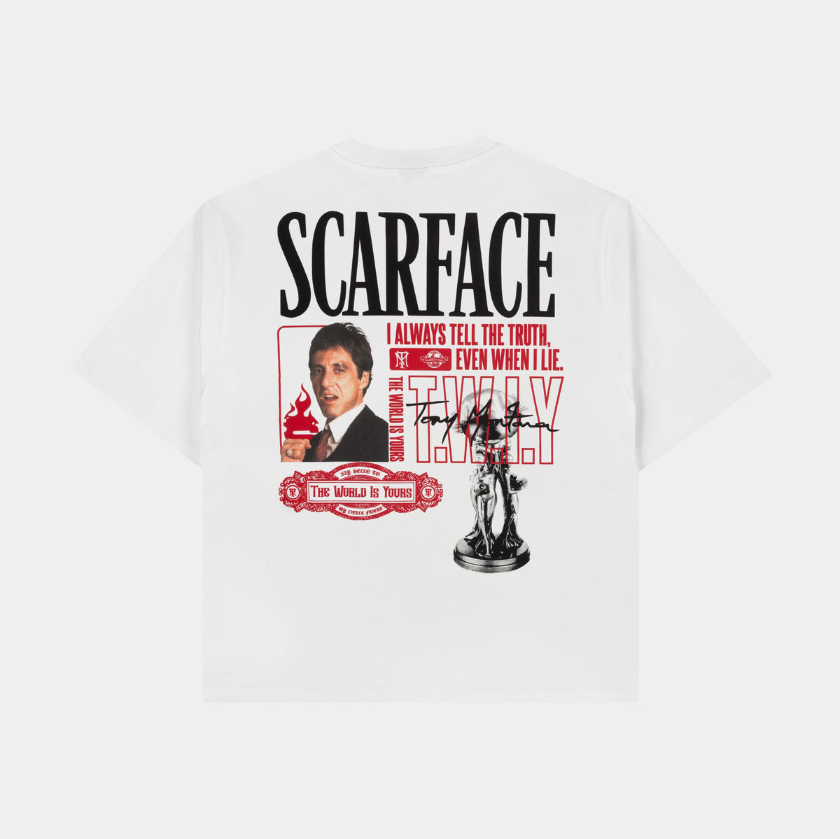 Exclusive SP x Scarface The Trophy Mens Short Sleeve Shirt (White/Red) — S — Side View