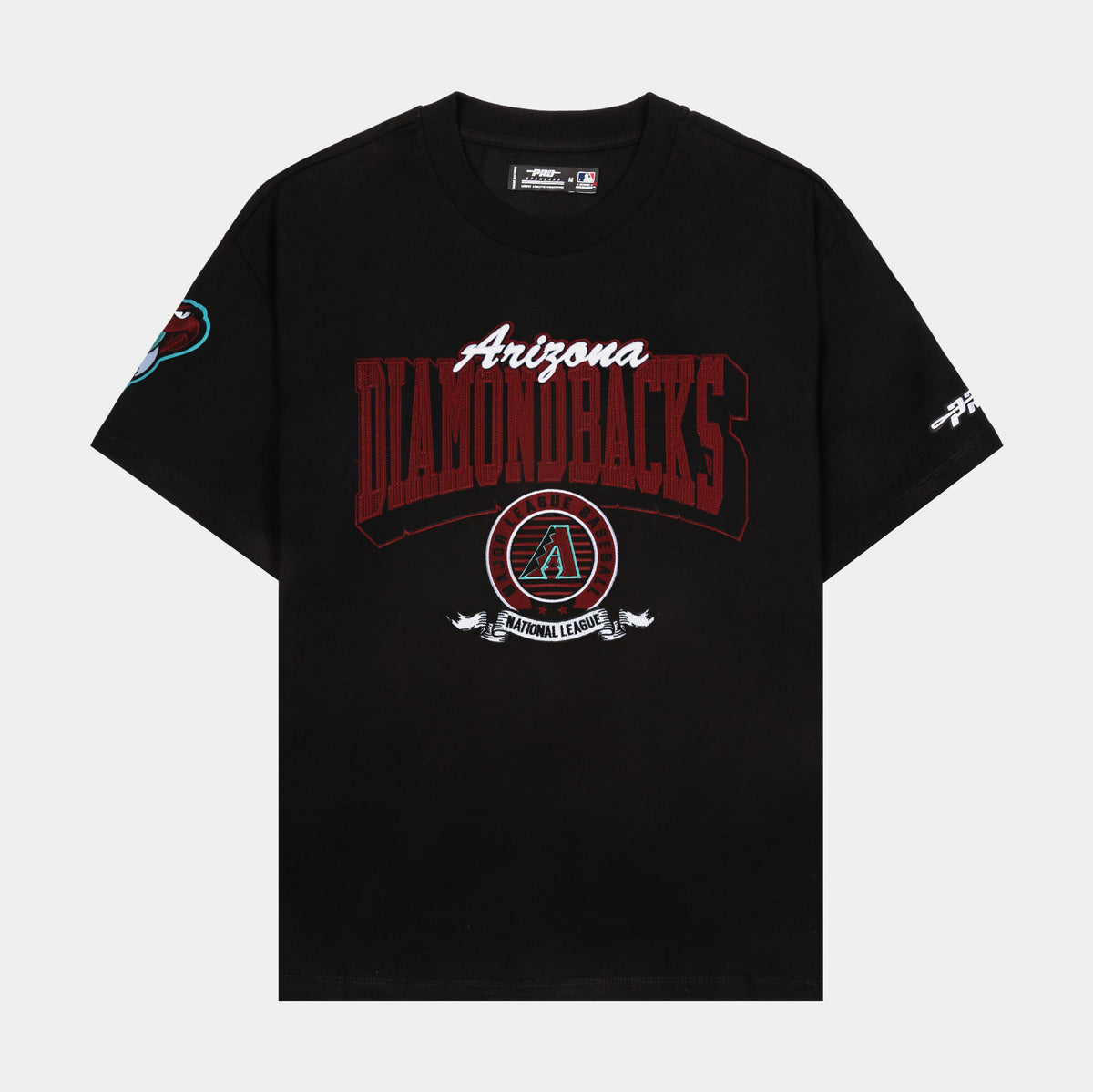 Exclusive Arizona Diamondbacks Team Badge Mens Short Sleeve Shirt (Black/Red) — S — Front View