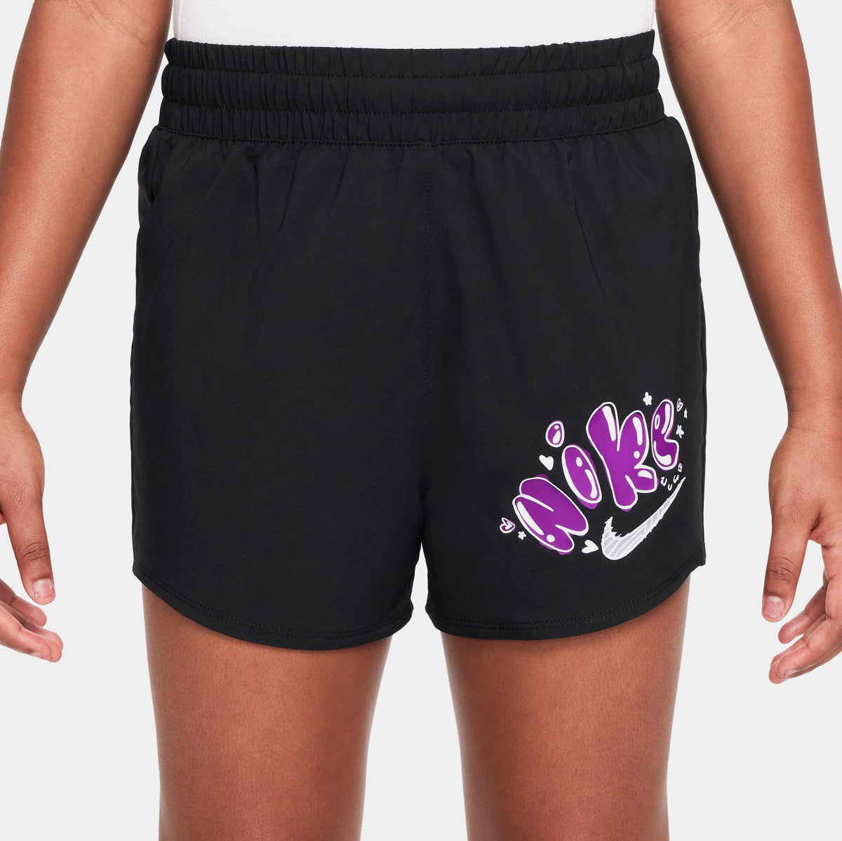 Exclusive Dri Fit Woven Grade School Shorts (Black/White) — XS — Front View