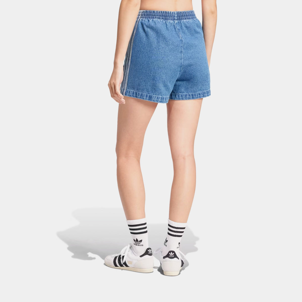 Exclusive Adicolor Denim Firebird Womens Shorts (Indigo Denim) — XS — Side View