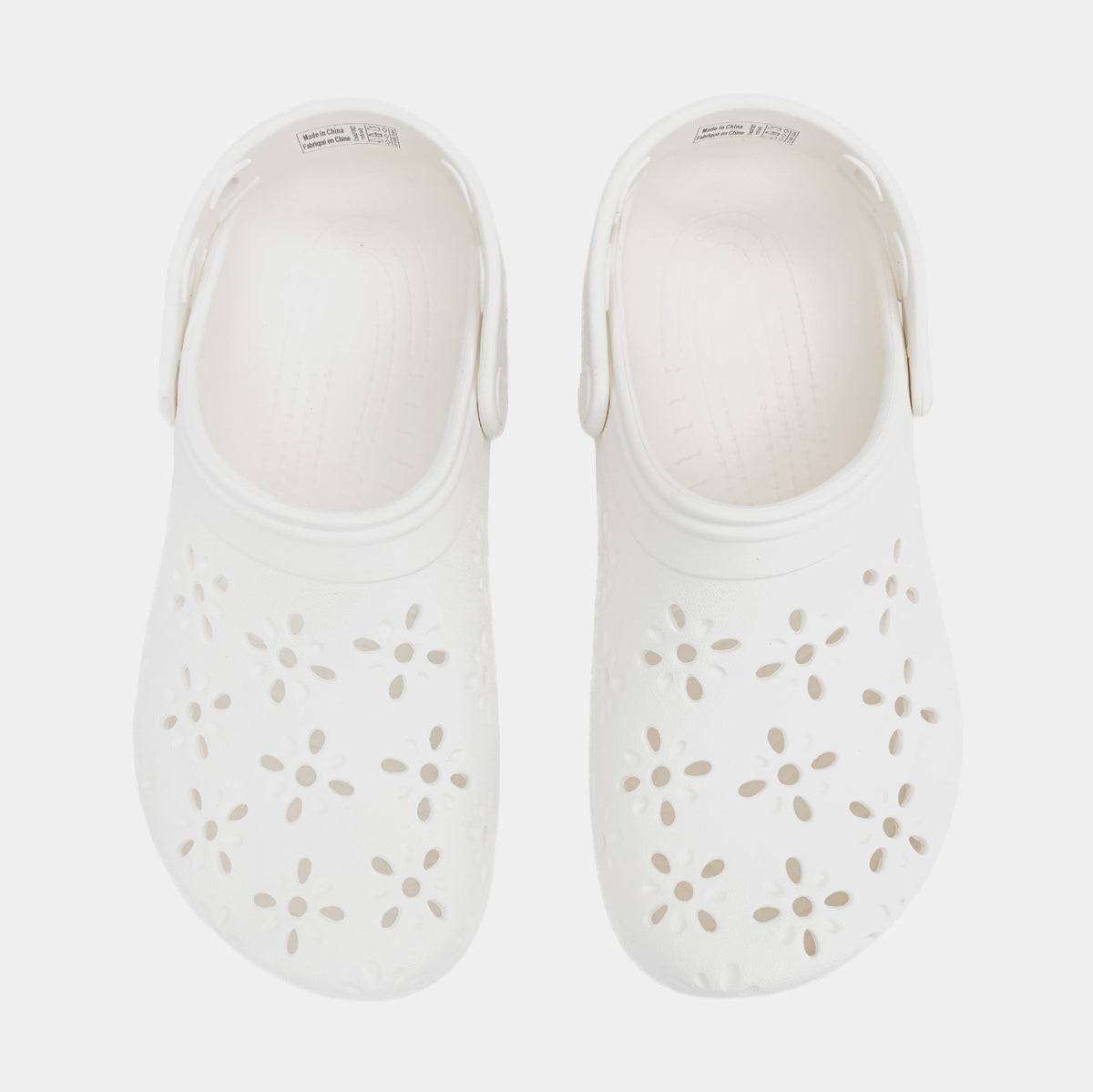 Exclusive Classic Clog Floral Cut Out Womens Sandals (White) — 3 — Side View