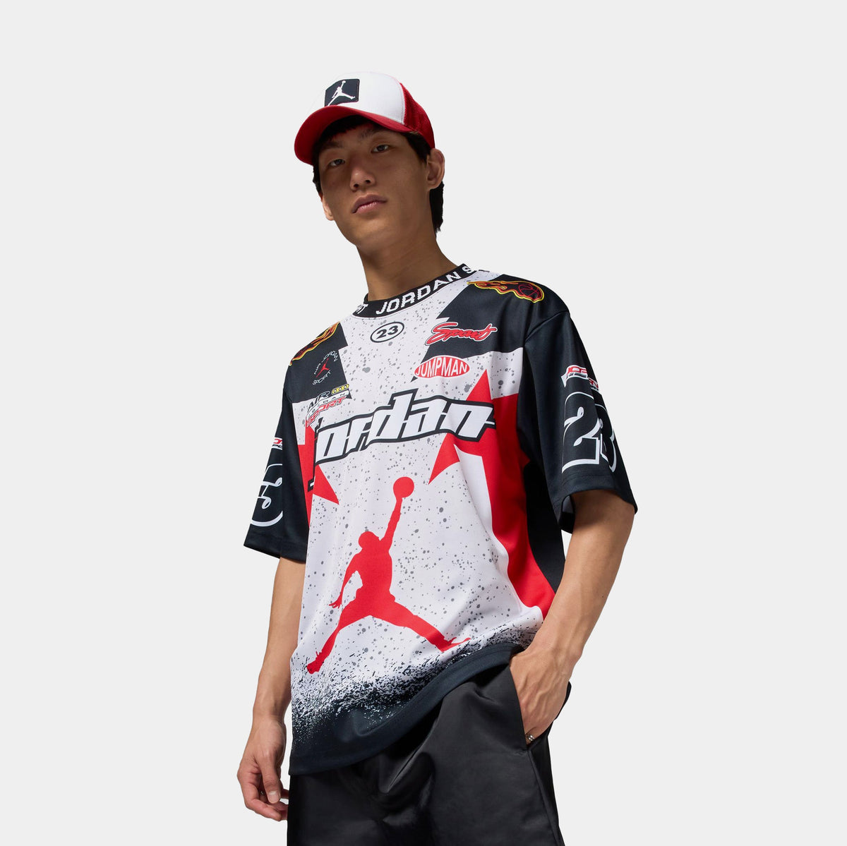 Exclusive Graphic Essentials Mens Short Sleeve Shirt (Nuetral Grey/Black/Fire Red) — S — Front View