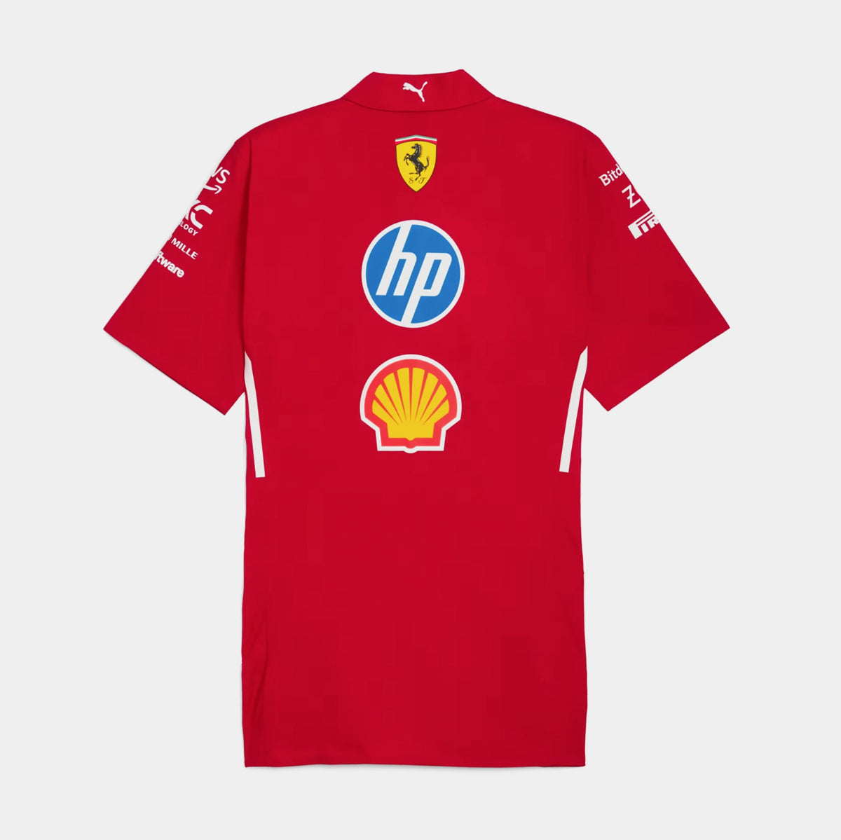 Exclusive Scuderia Ferrari 2025 Team Mens Short Sleeve Shirt (Dark Cherry/White) — S — Side View