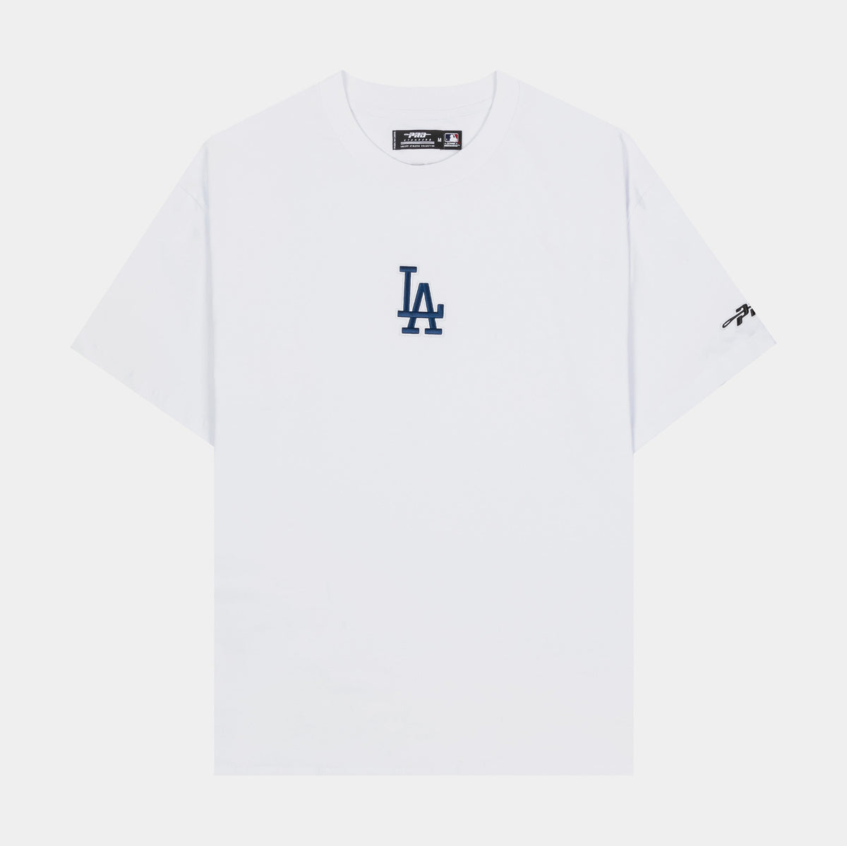 Exclusive Los Angeles Dodgers Classic Drop Shoulder Mens Short Sleeve Shirt (White/Blue) — S — Front View