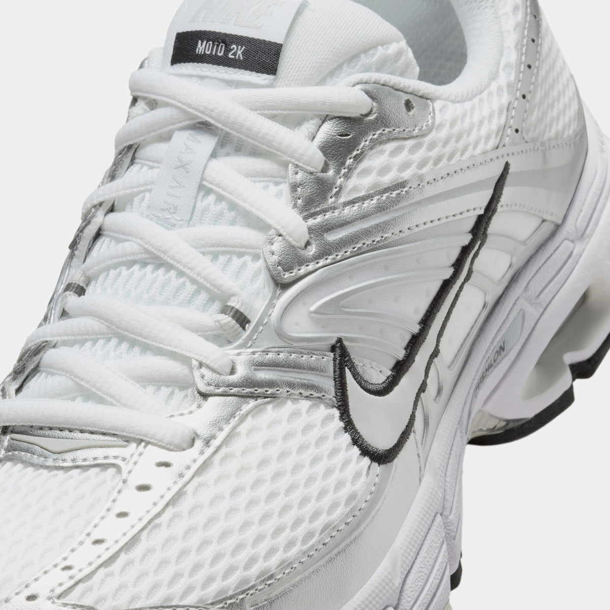 Exclusive Air Max Moto 2K Womens Running Shoes (White/Metallic Silver/Black/Photon Dust) — 5 — Detail View