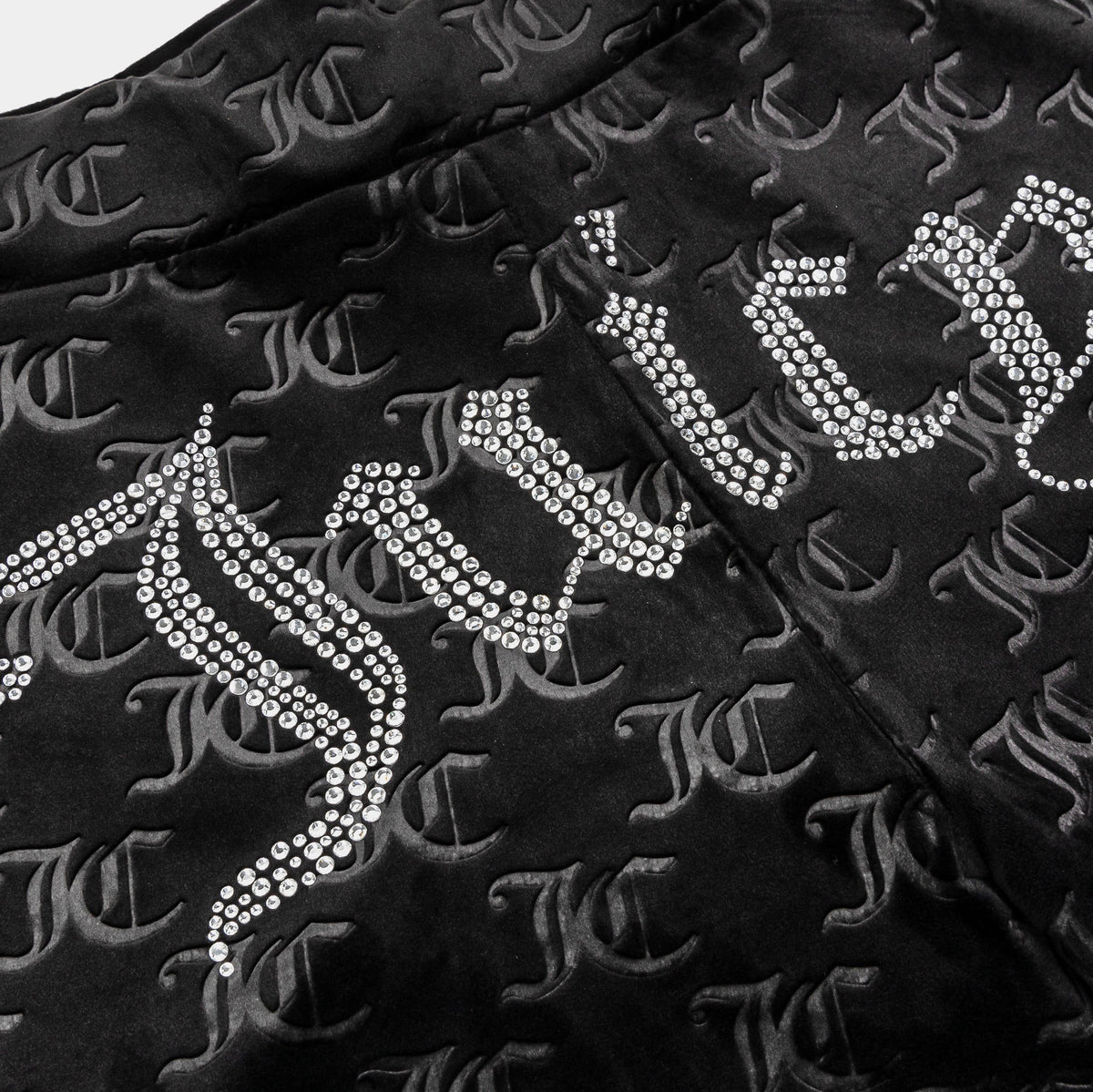 Exclusive Embroidered Hot Fix Velour Womens Shorts (Black) — XS — Back View