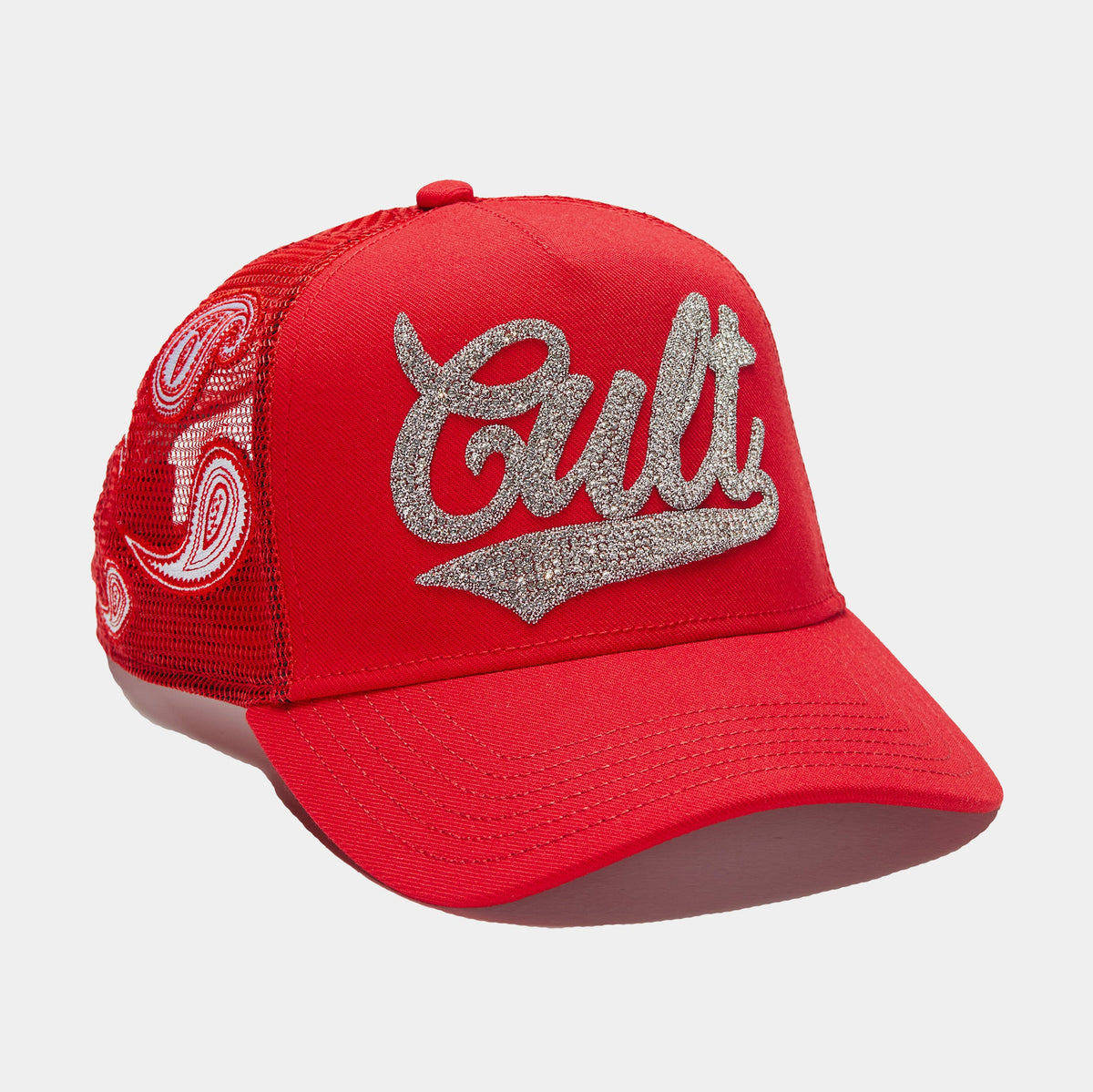 Exclusive Paisley Shimuchan Logo Mesh Trucker Mens Hat (Red) — OS — Side View