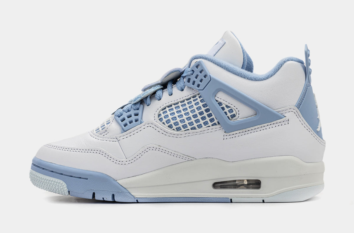 Exclusive Air Jordan 4 Retro Aluminum Womens Lifestyle Shoes (White/Aluminum/Blue Tint/Oil Green) — 6 — Back View
