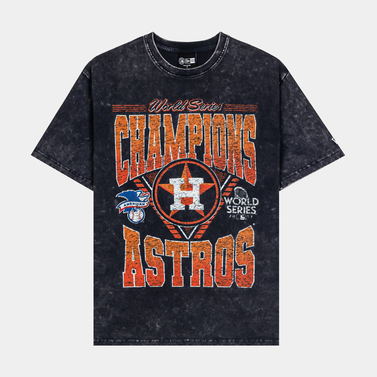 Exclusive Houston Astros World Series Champions Mens Short Sleeve Shirt (Navy/Orange) — S — Front View