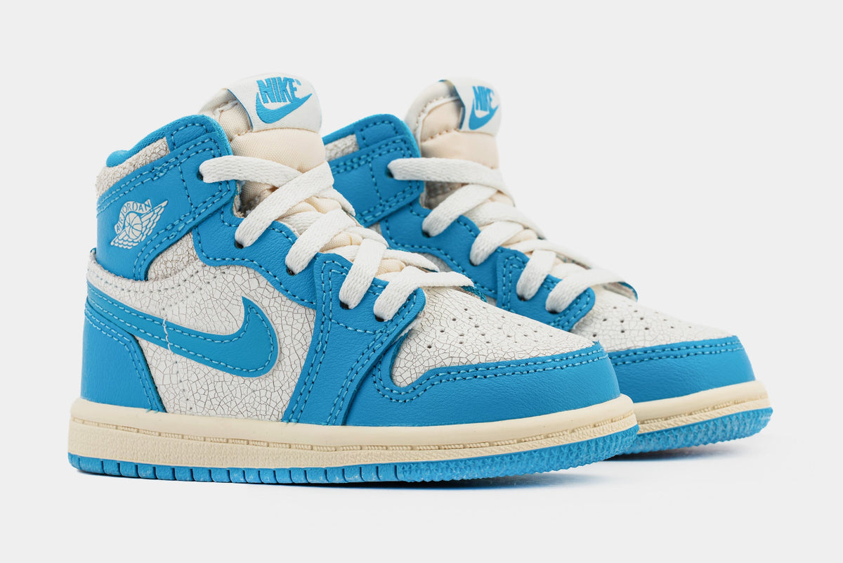 Exclusive Air Jordan 1 Retro High OG UNC Reimagined Infant Toddler Lifestyle Shoes (Dark Powder Blue/Dark Powder Blue/Sail) — 2C — Top View