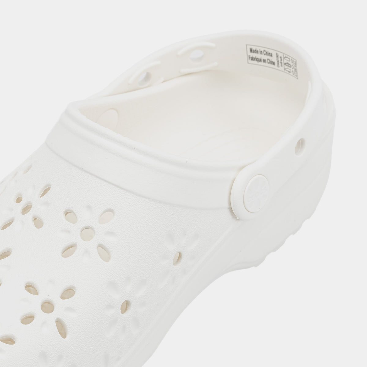Exclusive Classic Clog Floral Cut Out Womens Sandals (White) — 3 — Back View